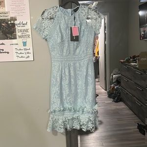 Dusty Blue Bodycon Lace Dress